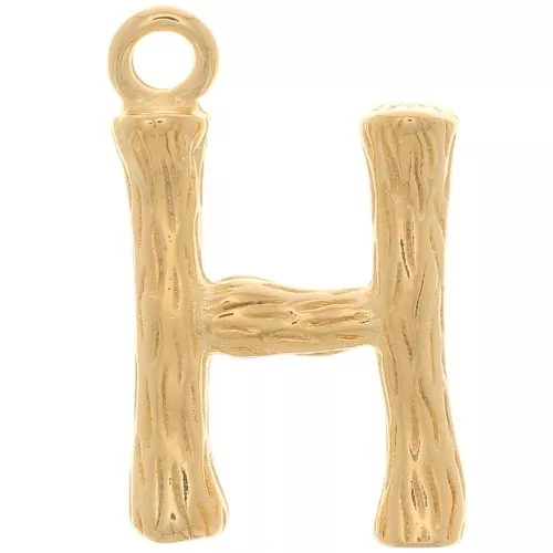 16x10mm Alphabet letter pendant bamboo effect - H - Fine Gold plated x1