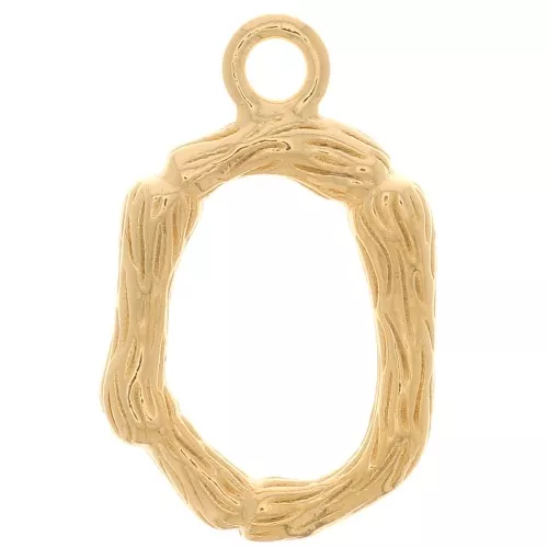 16x10mm Alphabet letter pendant bamboo effect - O - Fine Gold plated x1