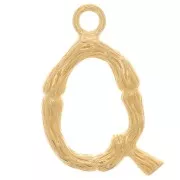 16x12mm Alphabet letter pendant bamboo effect - Q - Fine Gold plated x1