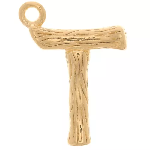 16x11mm Alphabet letter pendant bamboo effect - T - Fine Gold plated x1