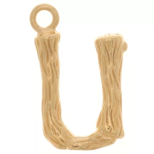 16x10mm Alphabet letter pendant bamboo effect - U - Fine Gold plated x1