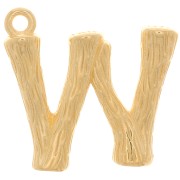15x16mm Alphabet letter pendant bamboo effect - W - Fine Gold plated x1