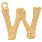15x16mm Alphabet letter pendant bamboo effect - W - Fine Gold plated x1