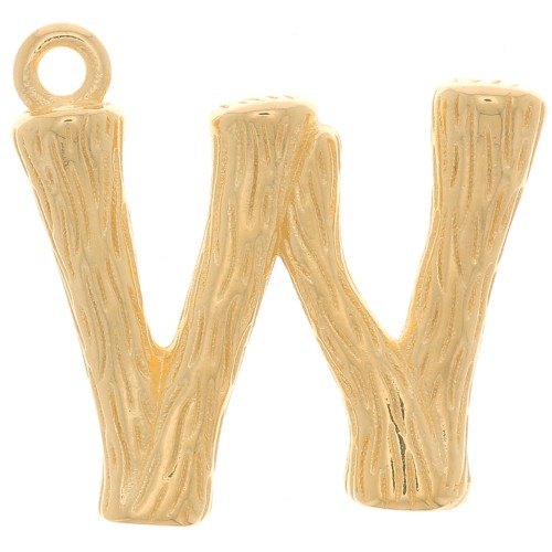 15x16mm Alphabet letter pendant bamboo effect - W - Fine Gold plated x1