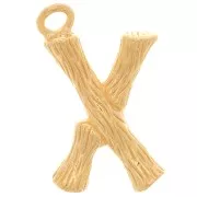 16x10mm Alphabet letter pendant bamboo effect - X - Fine Gold plated x1