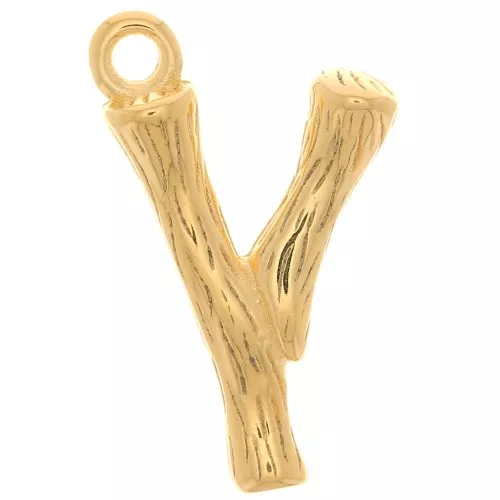 15x10mm Alphabet letter pendant bamboo effect - Y - Fine Gold plated x1
