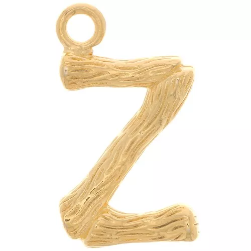 16x9mm Alphabet letter pendant bamboo effect - Z - Fine Gold plated x1