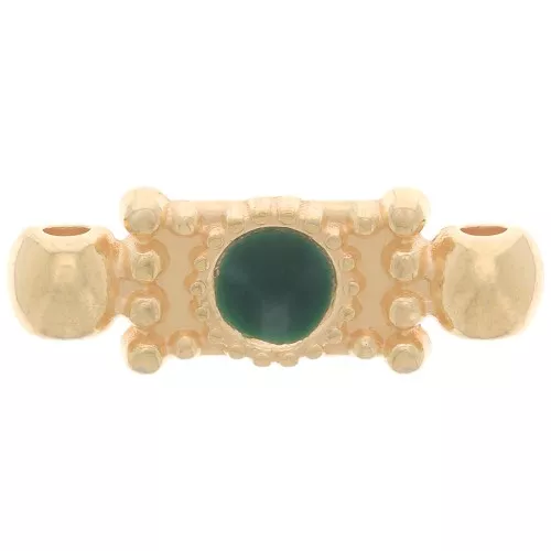 21x7mm Epoxy Resin Worked Rectangular connector - Fine Gold Plated - Green x1