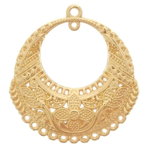 32x30mm Round pendant oriental pattern with 12 rings - Fine Gold Palted x1