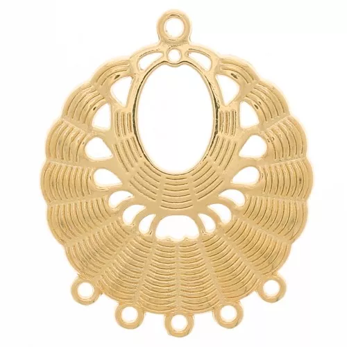 36x30mm Round worked pendant 5 rings - Fine Gold plated x1