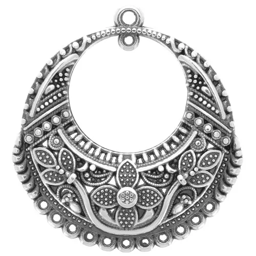32x30mm Round pendant with oriental pattern - Antique silver plating x1