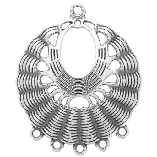 36x30mm Round pendant with 5 rings - Antique silver plating x1