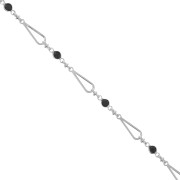 5.5mm Fancy mesh chain - faceted glass beads - Silver Tone - Black x50cm|raw }}