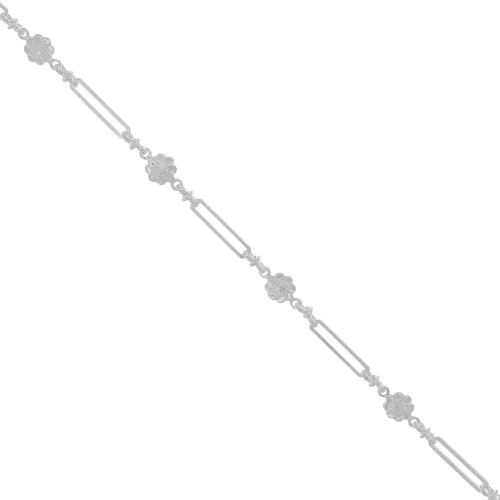 6.2mm Fancy rectangular mesh chain with small flowers - Silver Tone x50cm