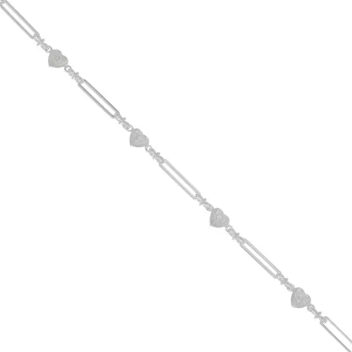 6mm Fancy rectangle mesh chain with small hearts - Silver Tone x50cm