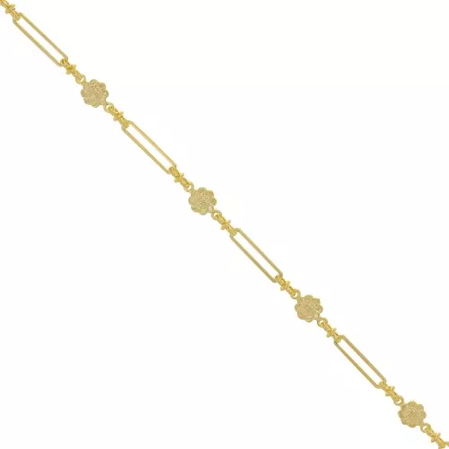 6.2mm Fancy rectangle chain with small flowers - Gold x50cm