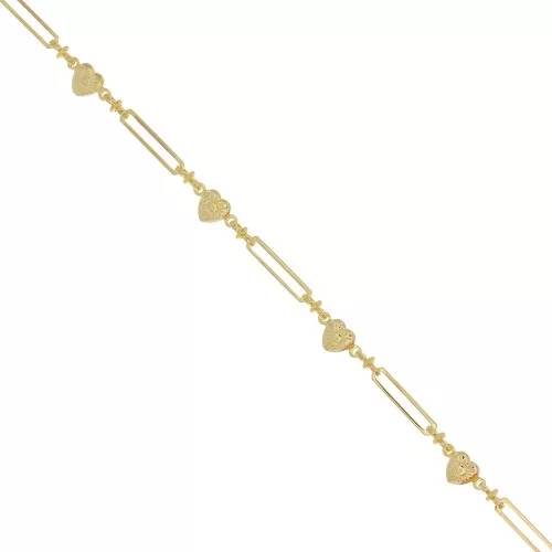 6mm Fancy rectangle chain with small hearts - Gold x50cm