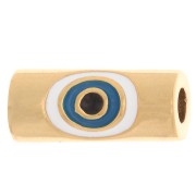 11x4.5mm Eye shape tube bead in epoxy resin - Fine Gold plated - White - Blue x1|raw }}