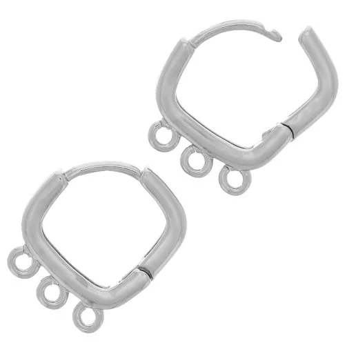 16mm Brasse Rhombus hoop earrings 3 rings to decorate - Rhodium x2