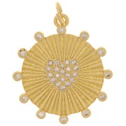20mm Round pendant with heart pattern and zirconium oxide - Gold Tone - Crystal x1