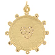 20mm Round pendant with heart pattern and zirconium oxide - Gold Tone - Crystal x1