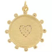 20mm Round pendant with heart pattern and zirconium oxide - Gold Tone - Crystal x1