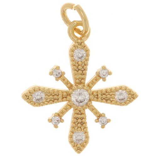 18x16mm Cross pendant with zirconium oxide - Gold Tone - Crystal x1