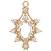 24x16mm Glass Drop Pendant with Zircon - Gold Tone - Crystal x1|raw }}