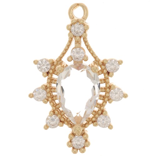 24x16mm Glass Drop Pendant with Zircon - Gold Tone - Crystal x1