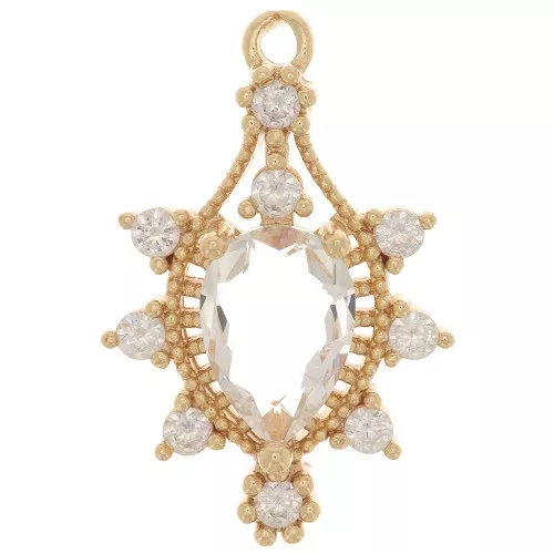 24x16mm Glass Drop Pendant with Zircon - Gold Tone - Crystal x1