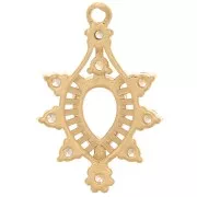 24x16mm Glass Drop Pendant with Zircon - Gold Tone - Crystal x1