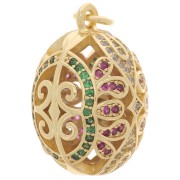 25x17mm Egg pendant filigree with zirconium oxide - Gold Tone - Multicoloured x1|raw }}