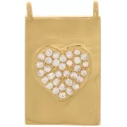 21x13mm Pendant plate - heart pattern - with zirconium oxide - Gold Tone - Crystal x1