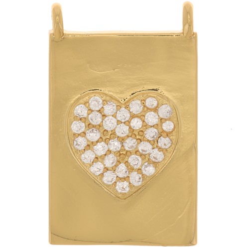 21x13mm Pendant plate - heart pattern - with zirconium oxide - Gold Tone - Crystal x1