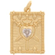 20x15mm Heart pattern pendant plate with zirconium oxide - Gold Tone - Crystal x1