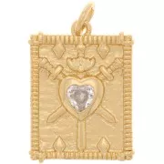 20x15mm Heart pattern pendant plate with zirconium oxide - Gold Tone - Crystal x1