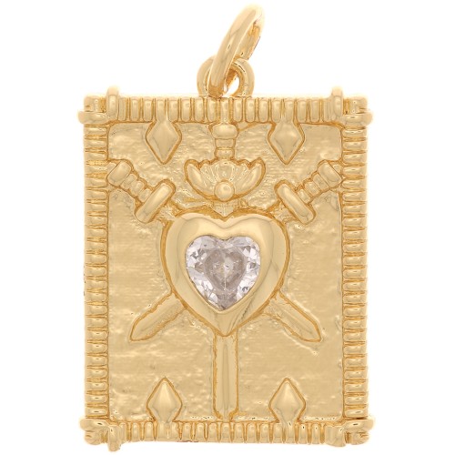 20x15mm Heart pattern pendant plate with zirconium oxide - Gold Tone - Crystal x1
