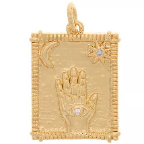 21x15mm Pendant plate protective eye with zirconium oxide - Gold Tone - Crystal x1