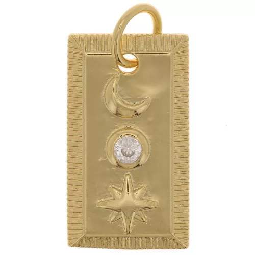 22x13mm Star and Moon Pendant with Zircon - Gold Tone - Crystal x1