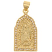 24x13mm Religious pendant - Virgin motif - with zirconium oxide - Gold - Crystal x1