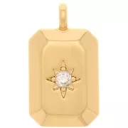 15x9mm Rectangle Charm - North Star with Zircon - Gold Tone - Crystal x1