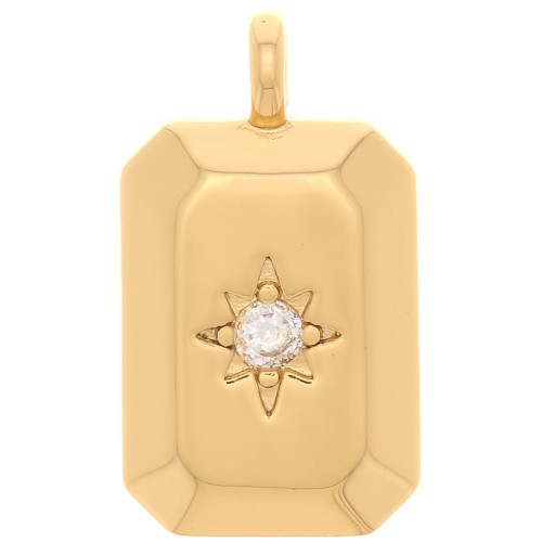 15x9mm Rectangle Charm - North Star with Zircon - Gold Tone - Crystal x1