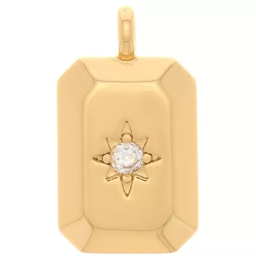 15x9mm Rectangle Charm - North Star with Zircon - Gold Tone - Crystal x1
