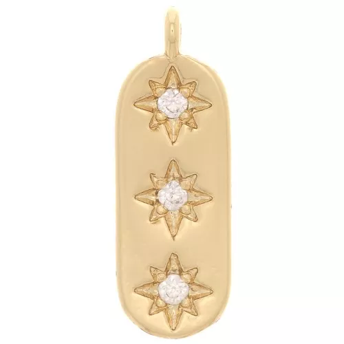 17x6mm Rectangle Charm - North Star with zirconium oxide - Gold Tone - Crystal x1