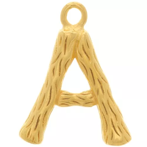 16x12mm Alphabet letter pendant bamboo effect - A - Fine Gold plated x1