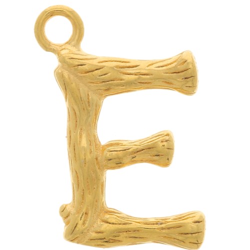 15.5x10mm Alphabet letter pendant bamboo effect - E - Fine Gold plated x1