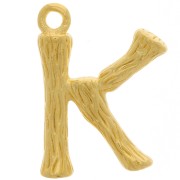 16x11mm Alphabet letter pendant bamboo effect - K - Fine Gold plated x1