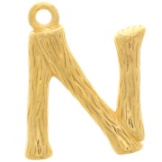 15x11mm Alphabet letter pendant bamboo effect - N - Fine Gold plated x1|raw }}