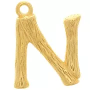 15x11mm Alphabet letter pendant bamboo effect - N - Fine Gold plated x1