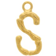 16x8mm Alphabet letter pendant bamboo effect - S - Fine Gold plated x1|raw }}